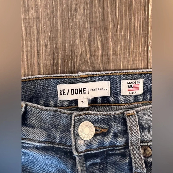 Re/Done Hi Rise Ankle Crop Stretch Distressed Straight Jeans Size 27 90s Wash - Picture 4 of 8